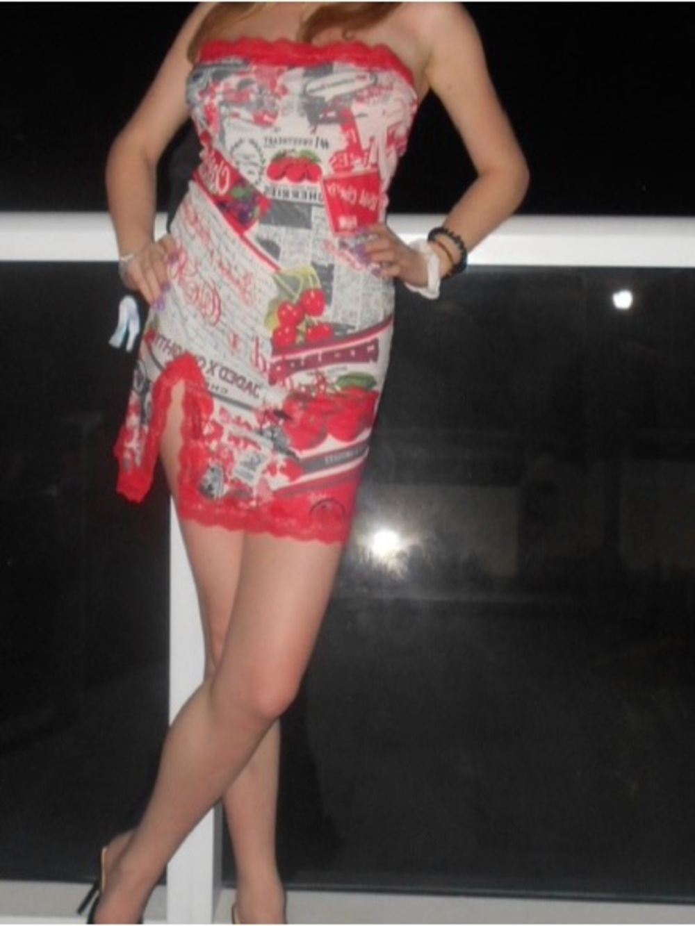 Red Cherry Print Strapless Mini Dress